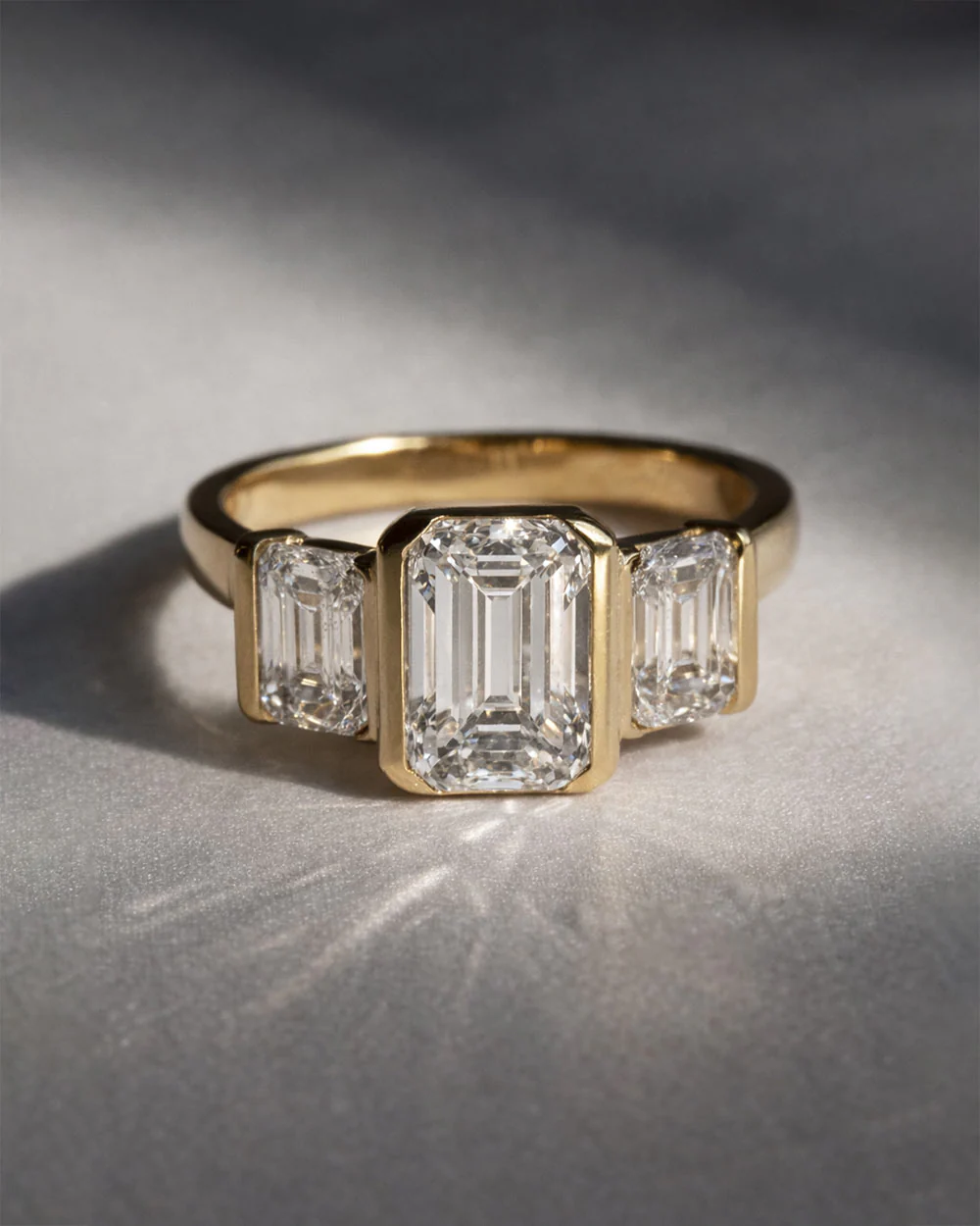 Emerald Cut Lab Grown Diamond Trilogy Ring