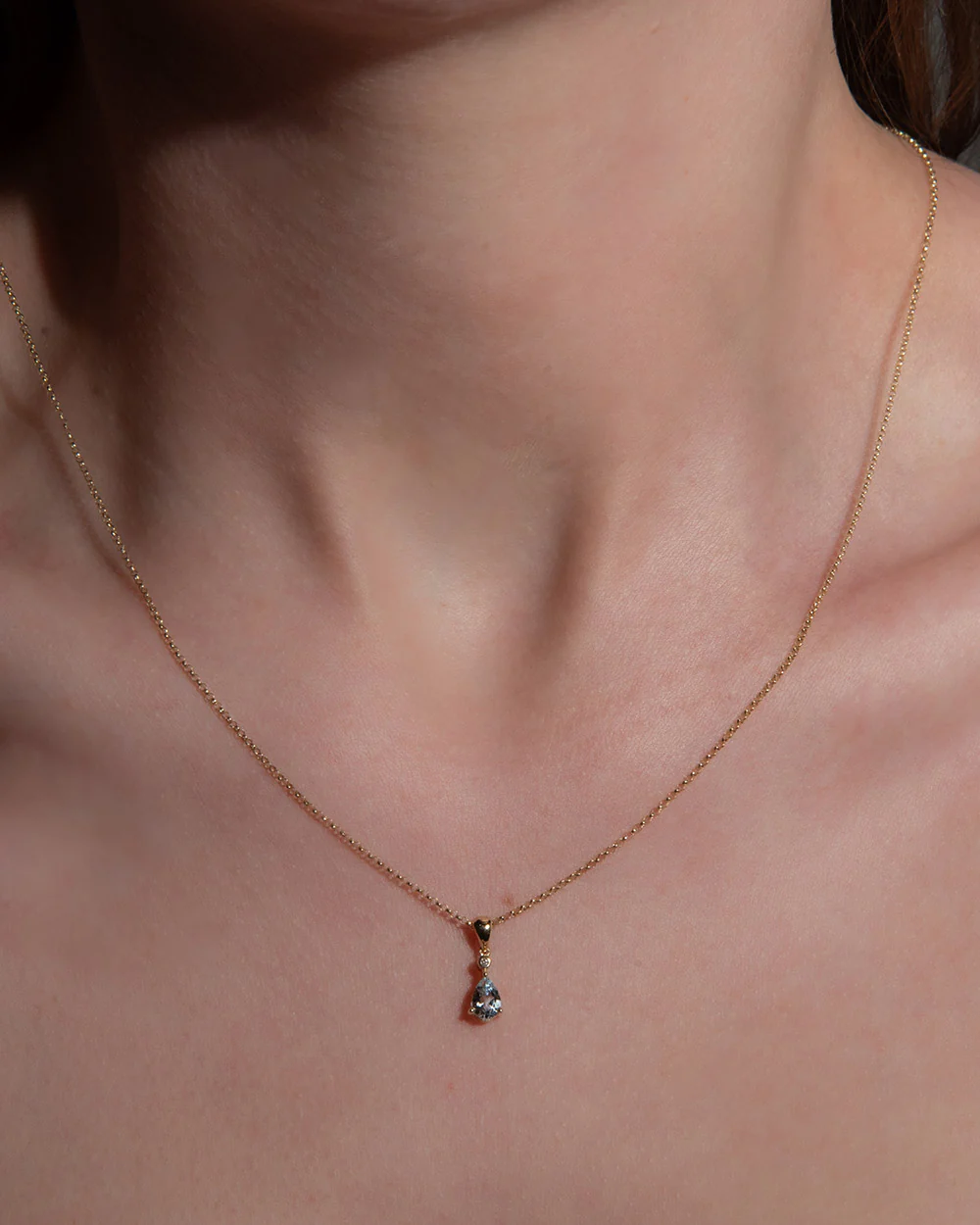 Aquamarine and Diamond Pear Pendant Necklace - Image 2