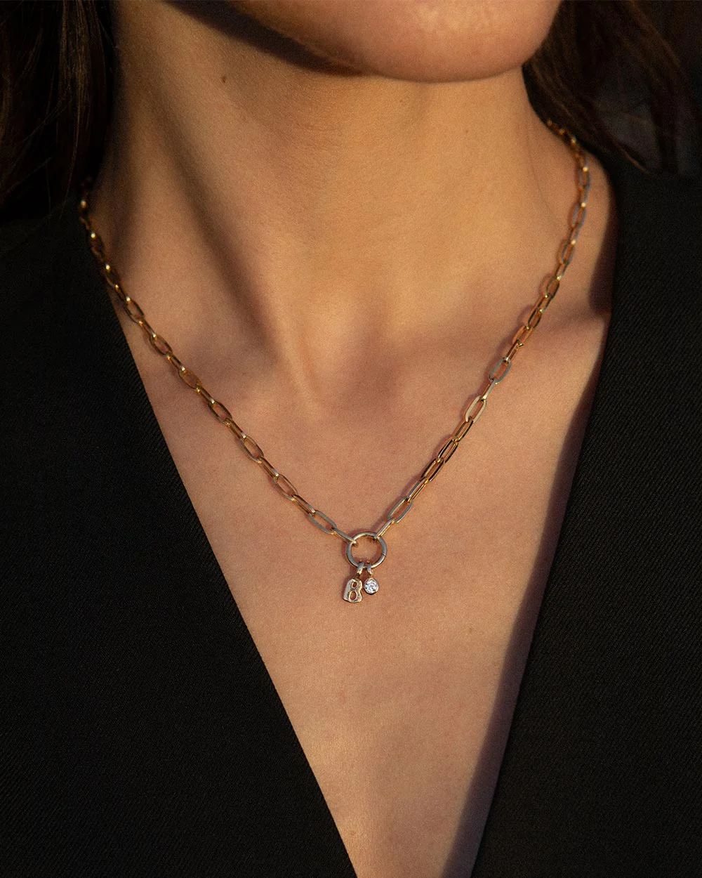 Paper Chain Initial Diamond Charm Necklace - Image 2
