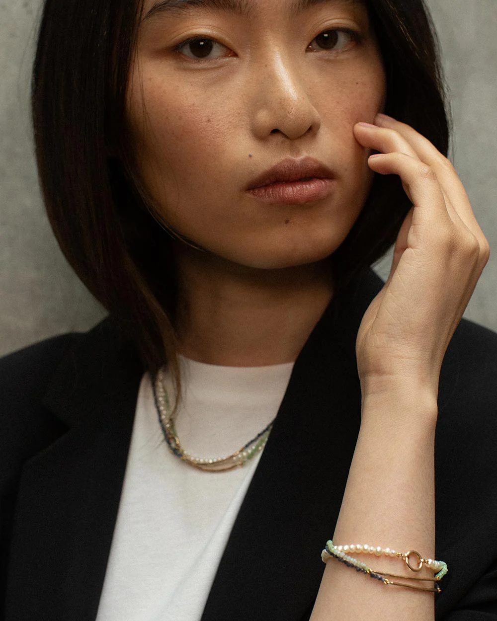 Milos Chrysoprase Beaded Bar Necklace and Bracelet Set - Image 2