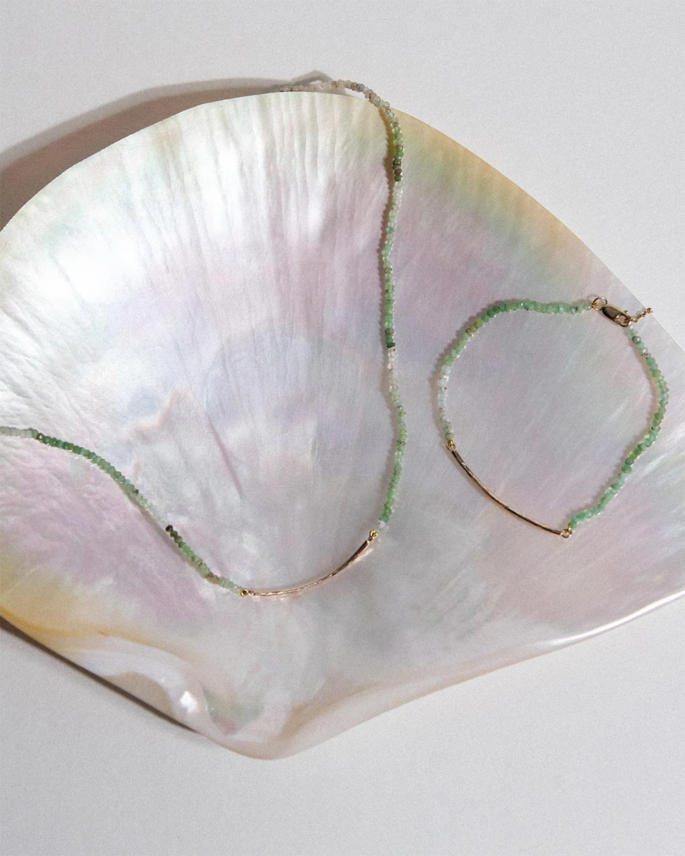 Milos Chrysoprase Beaded Bar Necklace and Bracelet Set - Image 6