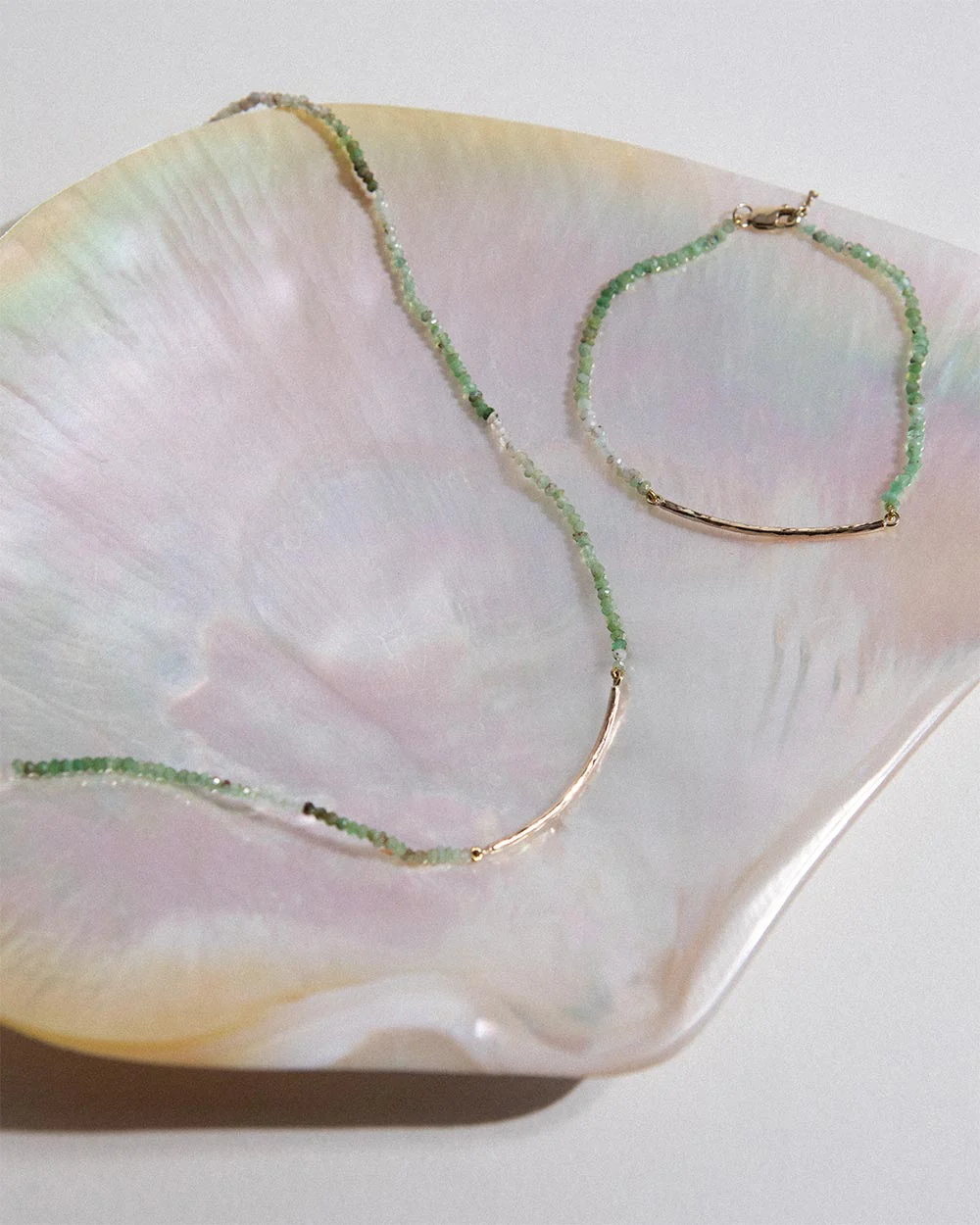 Milos Chrysoprase Beaded Bar Necklace - Image 4