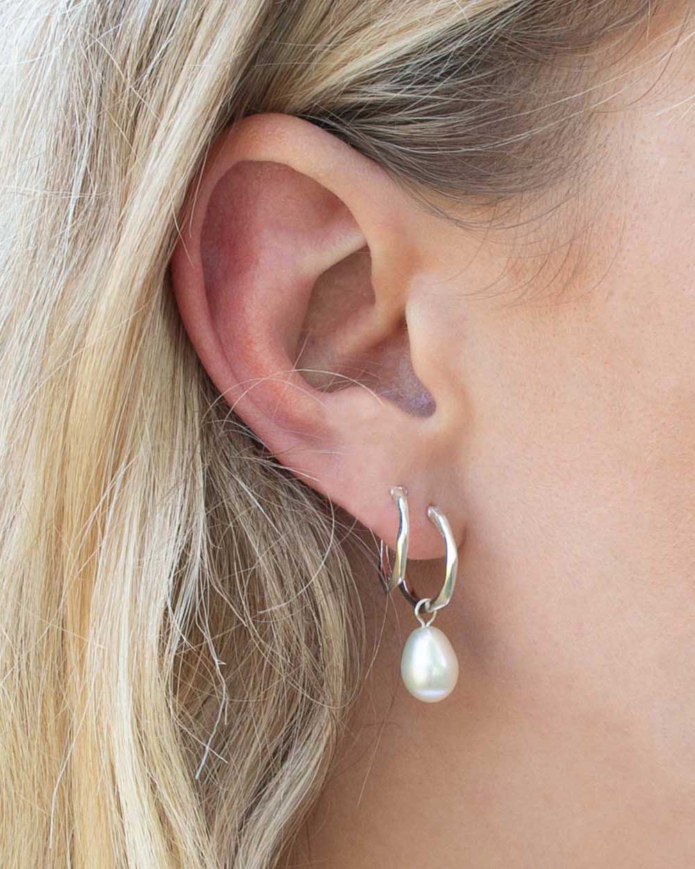 Pearl Drop Hoop Earrings - Image 3