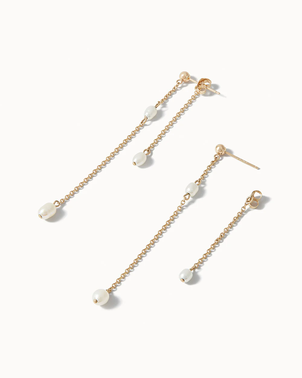 Solid Gold Double Drop Pearl Earrings - Image 3