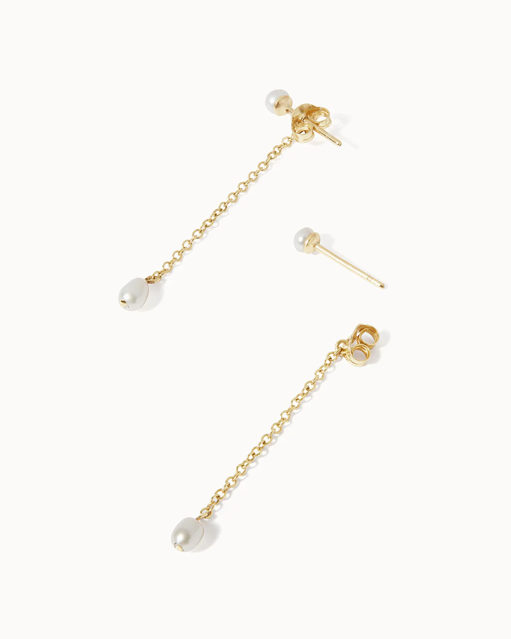 Solid Gold Drop Pearl Earrings - Image 3