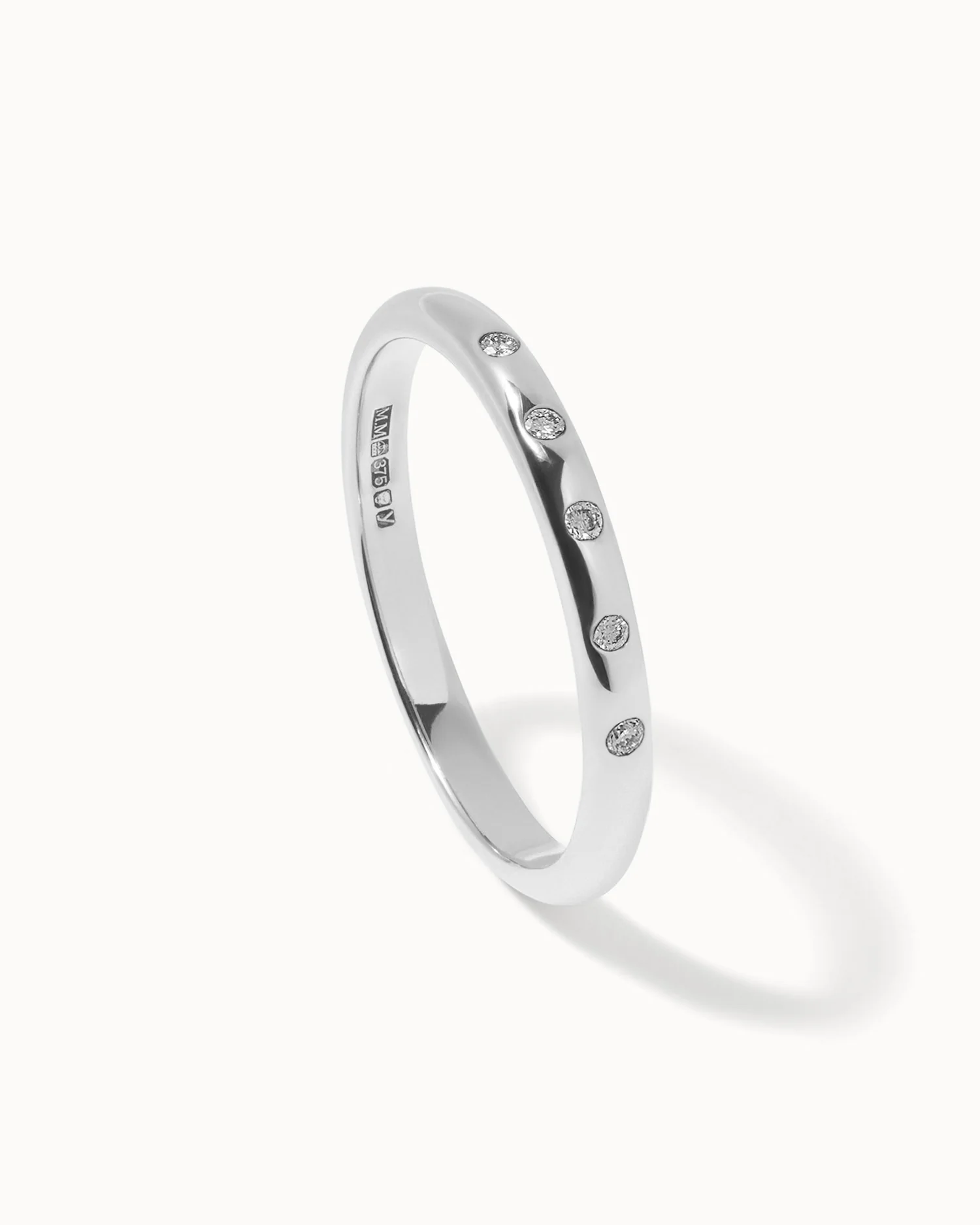 Solid White Gold Five Stone Diamond Band Ring - Image 3