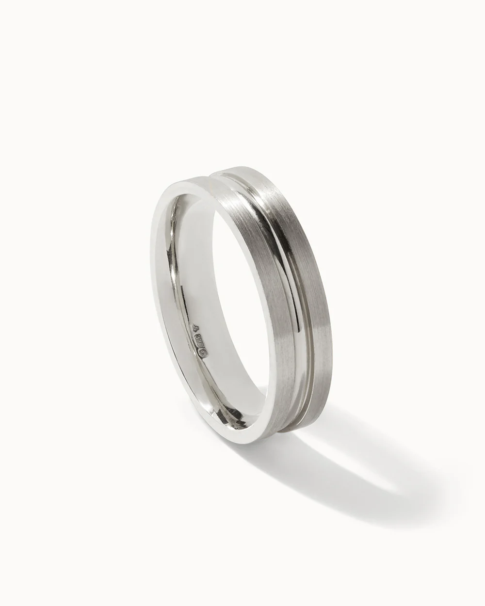 Solid White Gold Flat Court Groove Ring - 5mm Band - Image 3